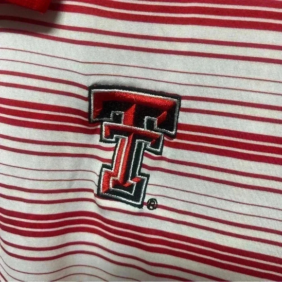 Texas Tech Red Raiders Russell Golf Polo Shirt Size Large Red/White Striped - Picture 2 of 4